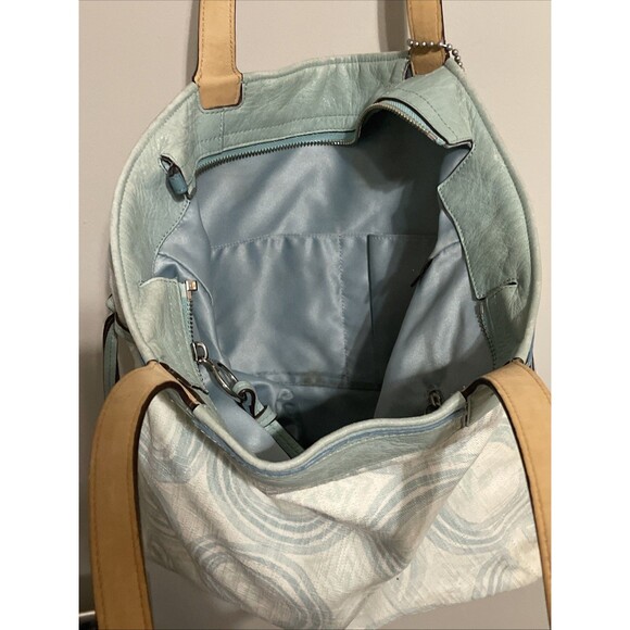 Y2K Coach Op Art Swirl Audrey Shoulder Hand Bag Tote XL Hangtag Teal Blue Flaws - Picture 12 of 16